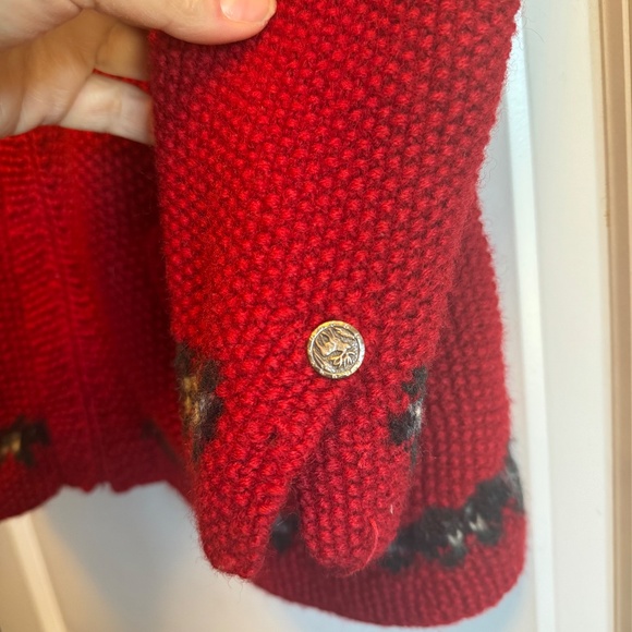 Ralph Lauren Sweater Cardigan 100%Wool Red Exclusive Hand Knit Fair Isle M - Picture 12 of 13
